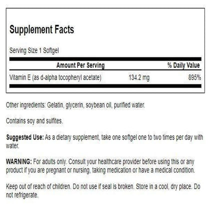 Swanson Natural Vitamin E 200 IU | Heart Health & Tissue Protection | 250 Softgels
