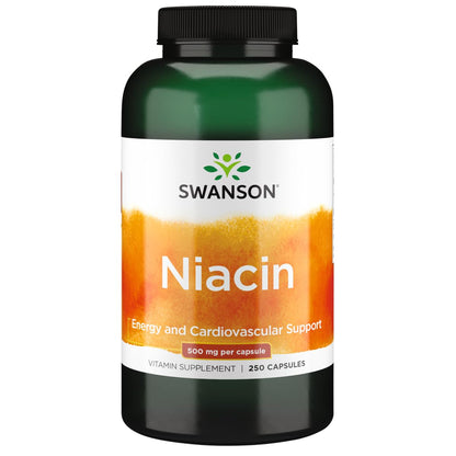 Swanson Niacin (B3) 500 mg – Cardio Health Support & Carbohydrate Metabolism | 250 Capsules