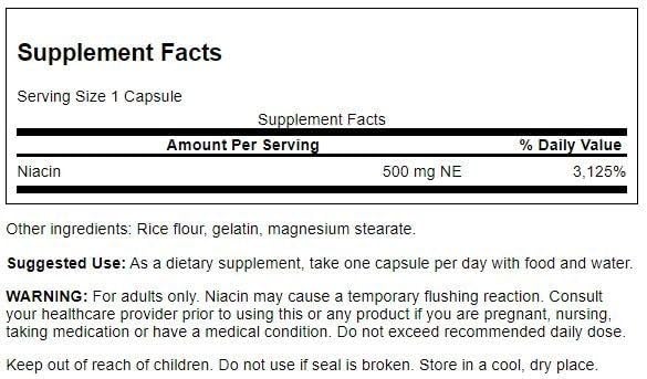 Swanson Niacin (B3) 500 mg – Cardio Health Support & Carbohydrate Metabolism | 250 Capsules