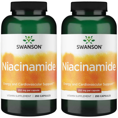 Swanson Niacinamide - Vitamin B3 for Heart Health, Energy & Joints (250mg, 250 Capsules) - 2 Pack