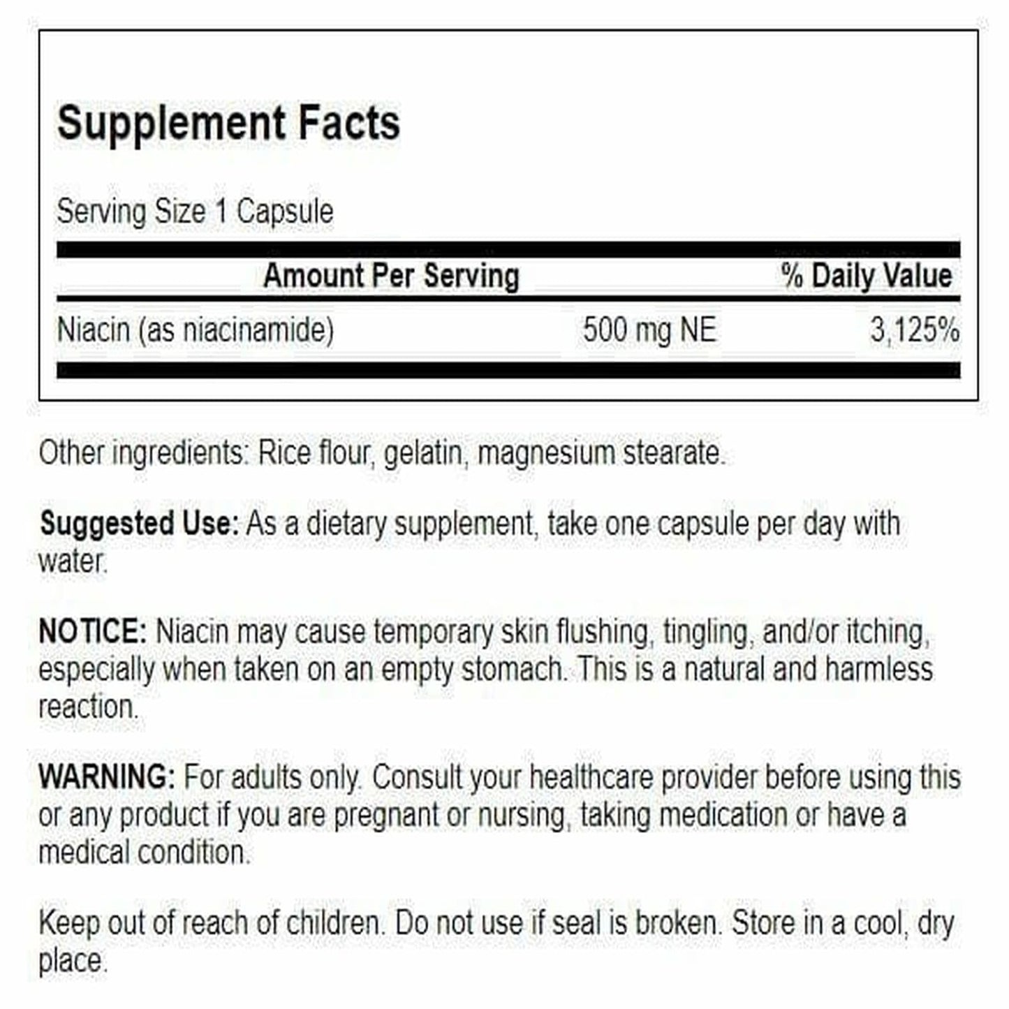 Swanson Niacinamide 500 mg 250 Caps (2 Pack) – Non-Flush Niacinamide Supplement