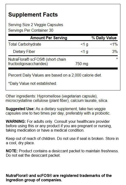Swanson Nutraflora 375 Milligrams 60 Veg Capsules – Prebiotic Fiber & Probiotic Support