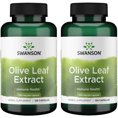 Swanson Olive Leaf Extract Capsules with 20% Oleuropein – 2 Bottles (120 Capsules, 500 mg Each)