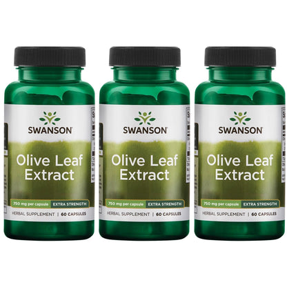 Swanson Olive Leaf Extract Capsules - 20% Oleuropein, 750mg (60 capsules) 3 Pack