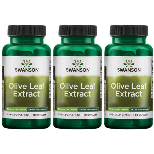 Swanson Olive Leaf Extract Capsules - 20% Oleuropein, 750mg (60 capsules) 3 Pack BritishVita | Premium UK Vitamins & Wellness Supplements