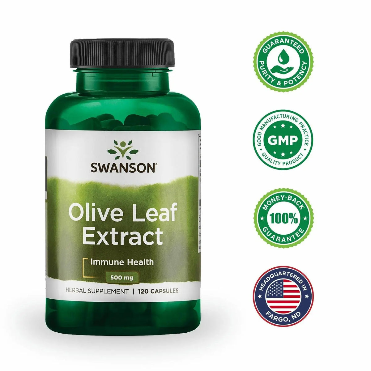 Swanson Olive Leaf Extract Capsules 20% Oleuropein - 4 Bottles (120 x 500 mg) BritishVita | Premium UK Vitamins & Wellness Supplements