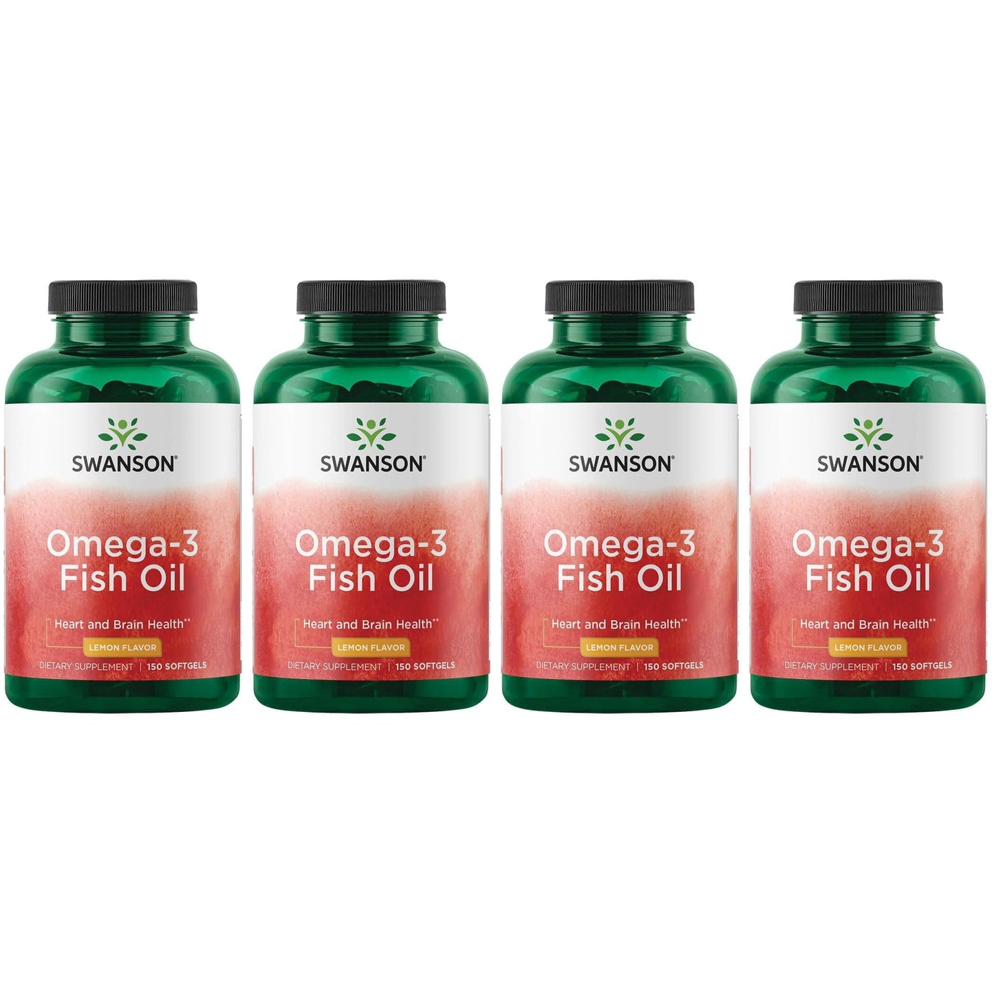 Swanson Omega-3 Fish Oil – Heart, Brain & Joint Support | GMO-Free EFAs, 180 mg EPA + 120 mg DHA, Lemon Flavor, 150 Softgels (4 Pack)