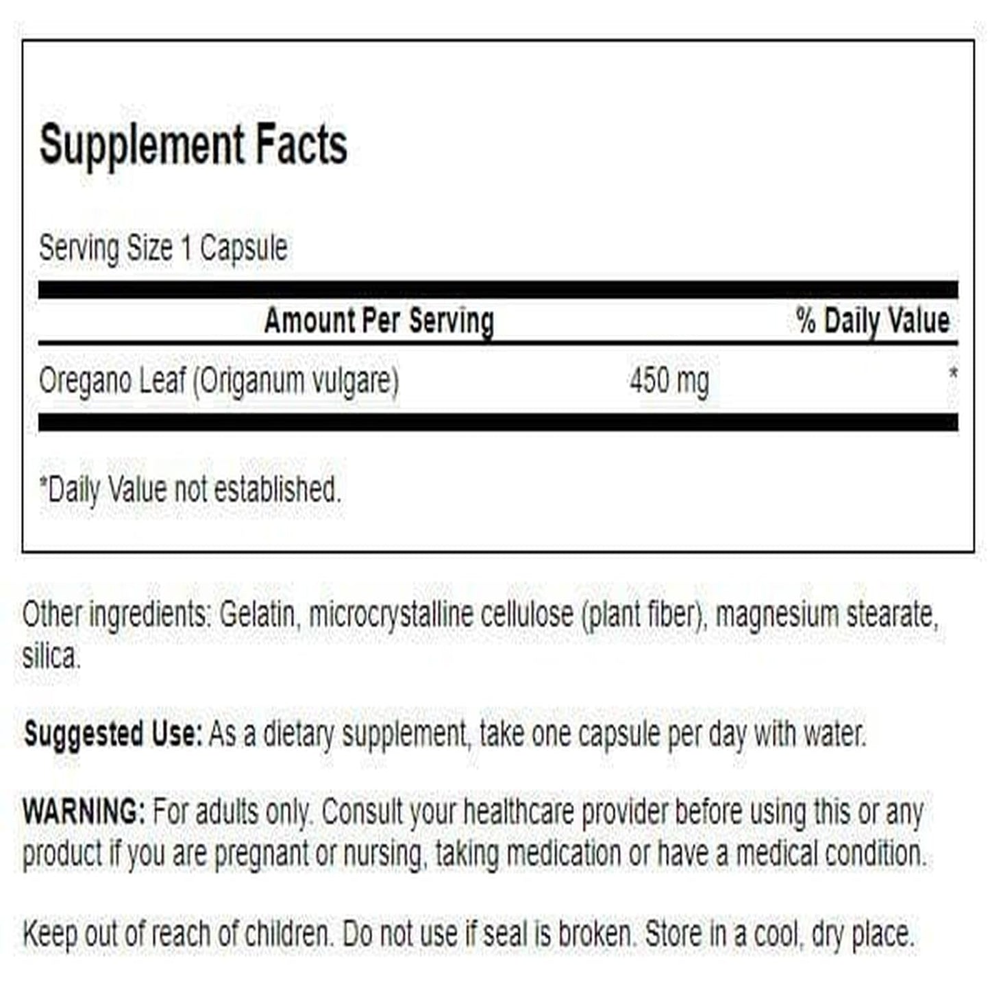 Swanson Oregano 450 mg | 90 Capsules | Immune Support & Flavonoids