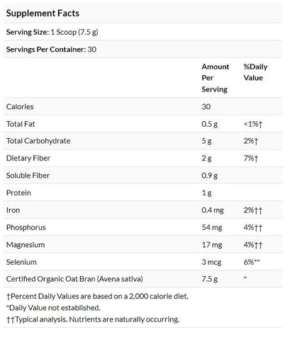 Swanson Certified Organic Oat Bran Fiber 8 Ounce (227 g) Pwdr