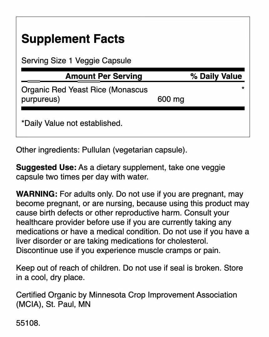 Swanson Organic Red Yeast Rice 600 mg – 60 Veg Caps (3 Pack)