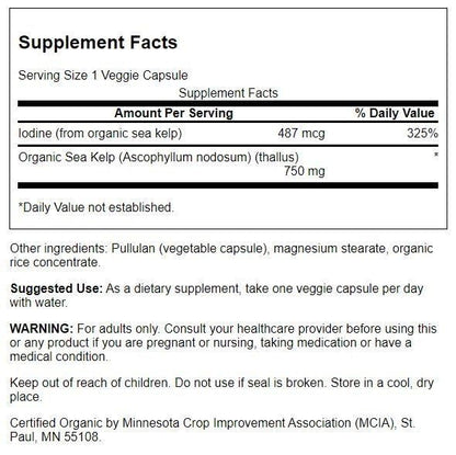Swanson Made with Organic Scottish Kelp 750 mg - 30 Veg Capsules