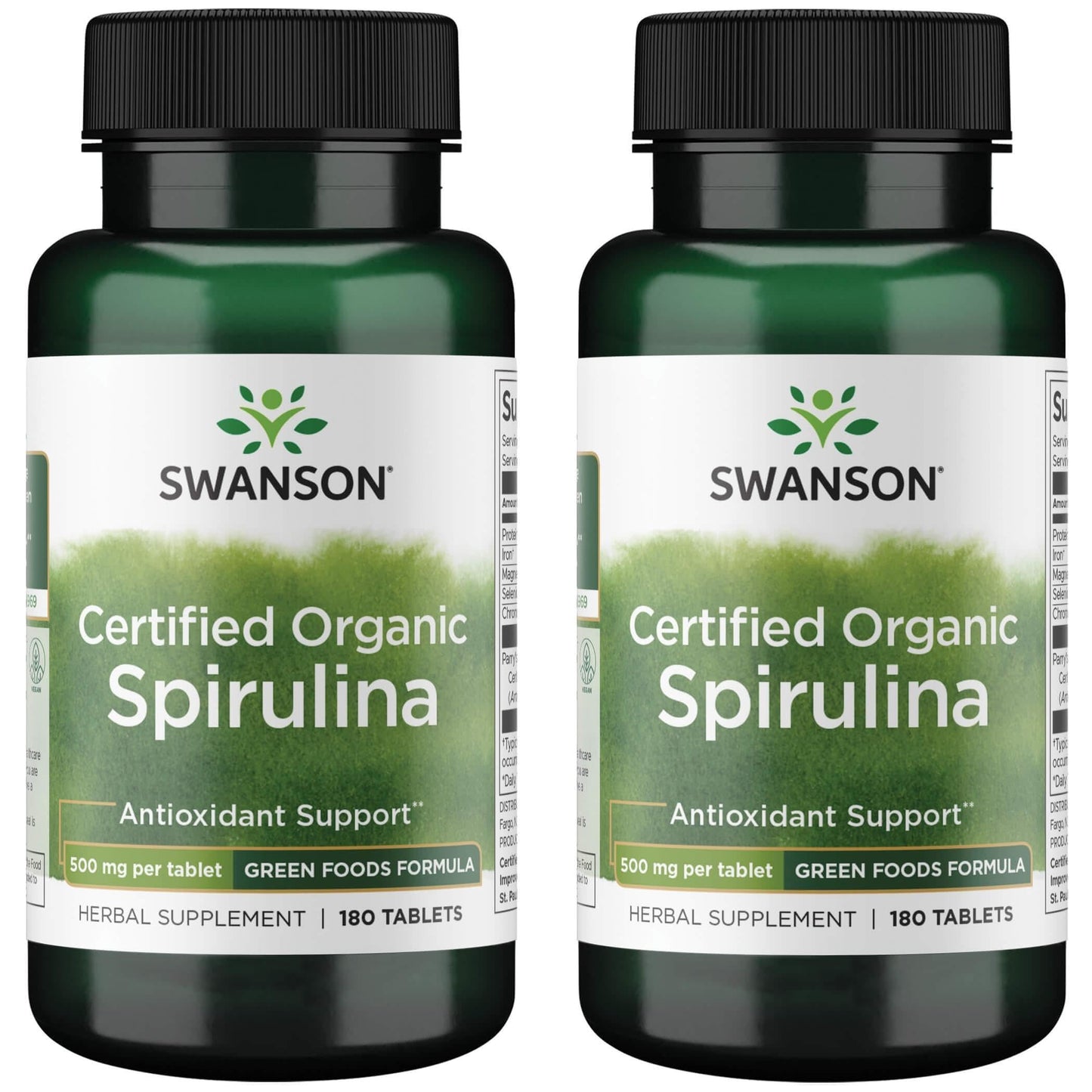 Swanson Certified Organic Spirulina 500 mg 180 Tabs (2 Pack) | Organic Spirulina Supplement