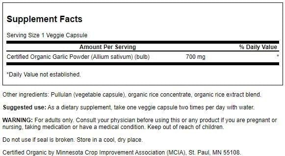 Swanson Made with Organic Whole Garlic 700 mg - 60 Veg Capsules