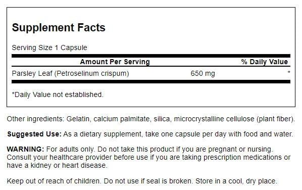 Swanson Parsley 650 mg - 90 Capsules | Parsley Herbal Supplement