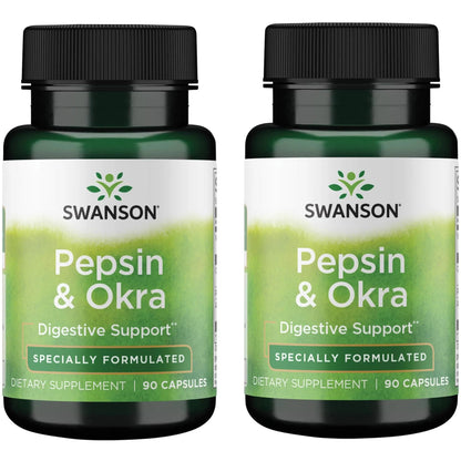 Swanson Pepsin & Okra 90 Caps (2 Pack) | Digestive Enzyme & GI Support