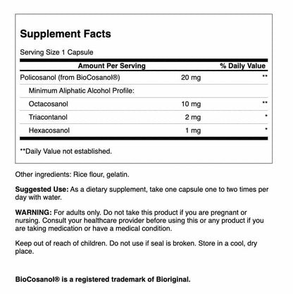 Swanson Policosanol – Supports Cardiovascular Health & Healthy Cholesterol (60 capsules x 20 mg) 2 Pack