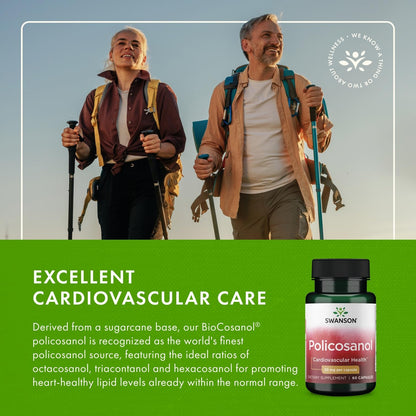 Swanson Policosanol - Supplement Helps Support Cardiovascular Health - All Natural Formula Aids Good Heart Health & Function - Helps Maintain Healthy Cholesterol Levels (60 Capsules, 20mg Each)