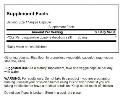 Swanson PQQ 20 mg - 30 Veg Capsules | Pyrroloquinoline Quinone