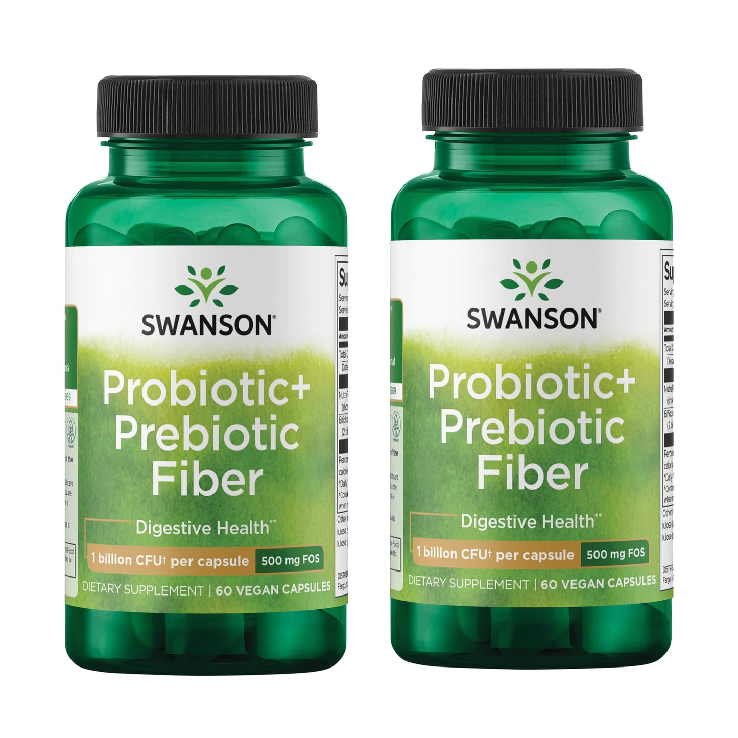 Swanson Prebiotic + Probiotic Fiber | Digestive & Immune Support | 60 Capsules, 500M CFU (2 Pack)