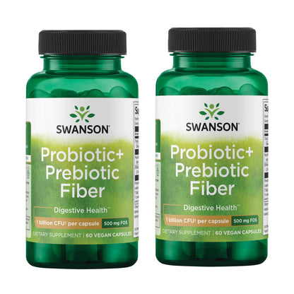 Swanson Prebiotic + Probiotic Fiber | Digestive & Immune Support | 60 Capsules, 500M CFU (2 Pack)