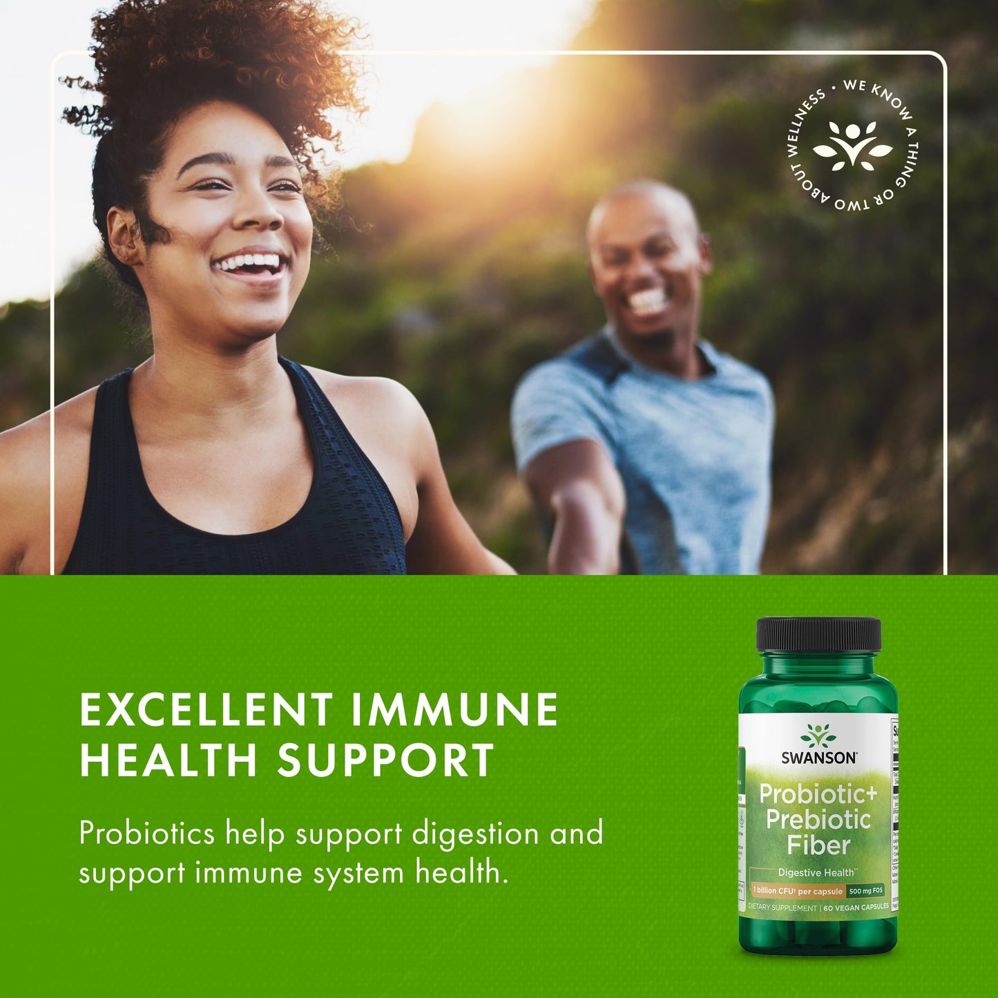Swanson Prebiotic + Probiotic Fiber | Digestive & Immune Support | 60 Capsules, 500M CFU (2 Pack)