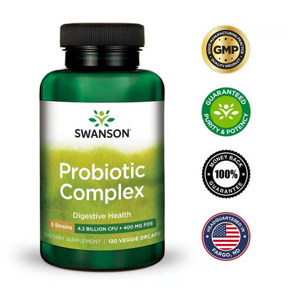 Swanson Probiotic Complex 4.2B CFU, 5-Strain | Digestive Health & Prebiotic FOS | 120 Veggie DRcaps