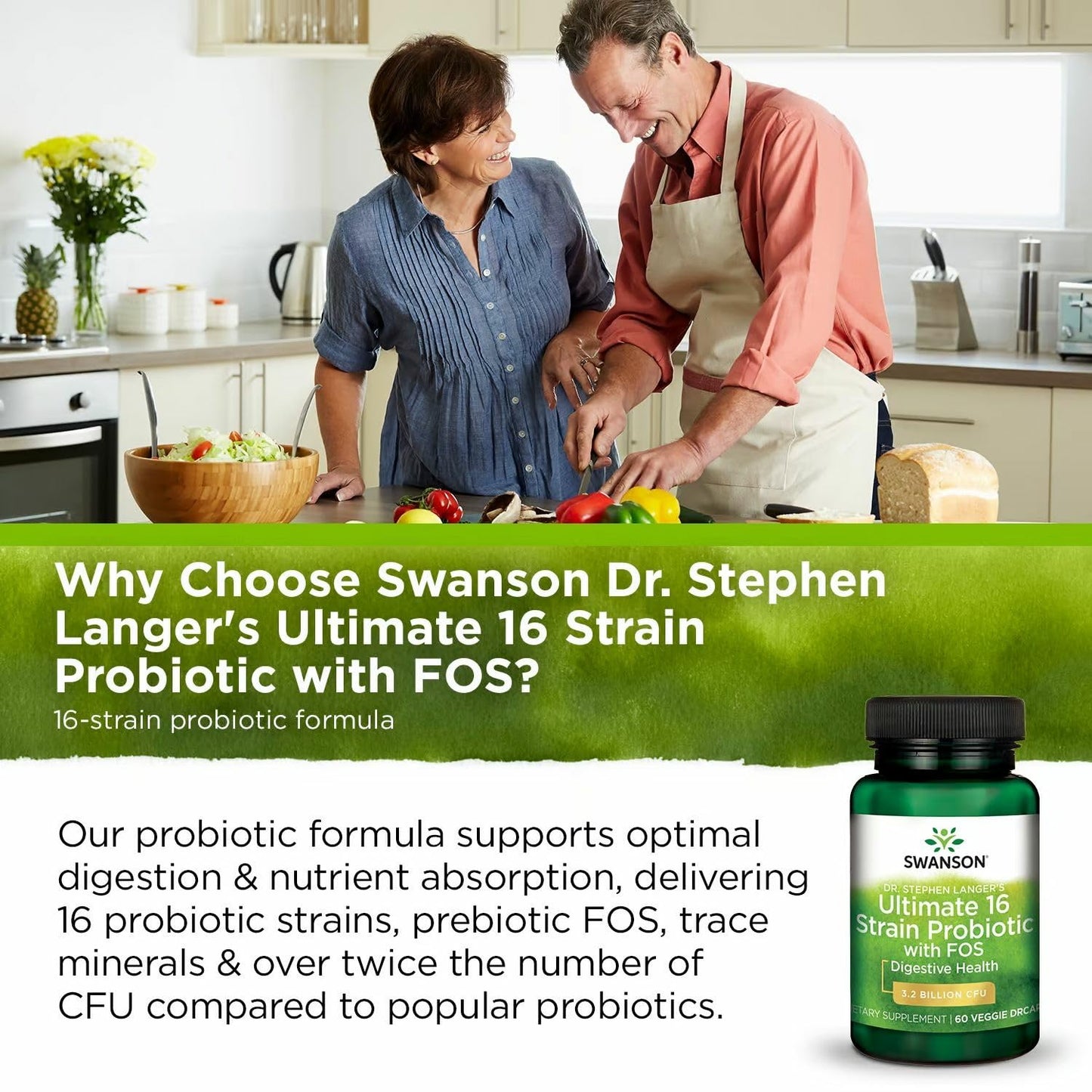 Swanson Dr. Stephen Langer's Formula - 16-Strain Probiotic, 3.2B CFU, 60 Veggie Capsules (2 Pack)