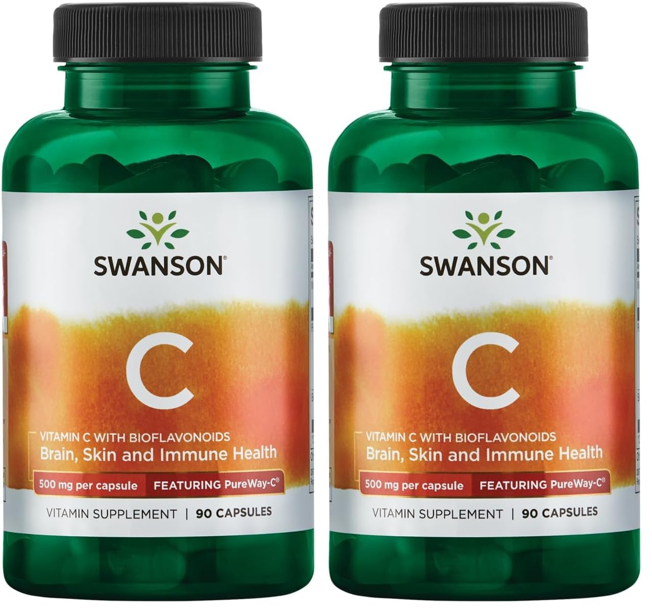 Swanson Pureway-Vitamin C 500mg with Bioflavonoids – 2-Pack (90 Capsules Each)