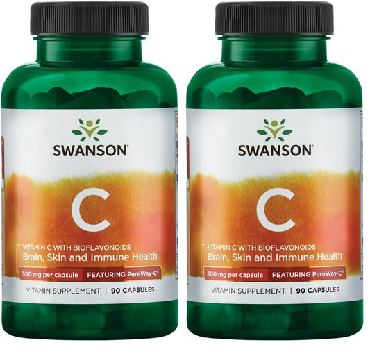 Swanson Pureway-Vitamin C 500mg with Bioflavonoids – 2-Pack (90 Capsules Each) BritishVita | Premium UK Vitamins & Wellness Supplements