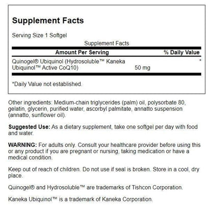 Swanson Quinogel (Hydrosoluble Ubiquinol Coq10) 50 Milligrams 30 Sgels (Pack of 2) | Swanson Health