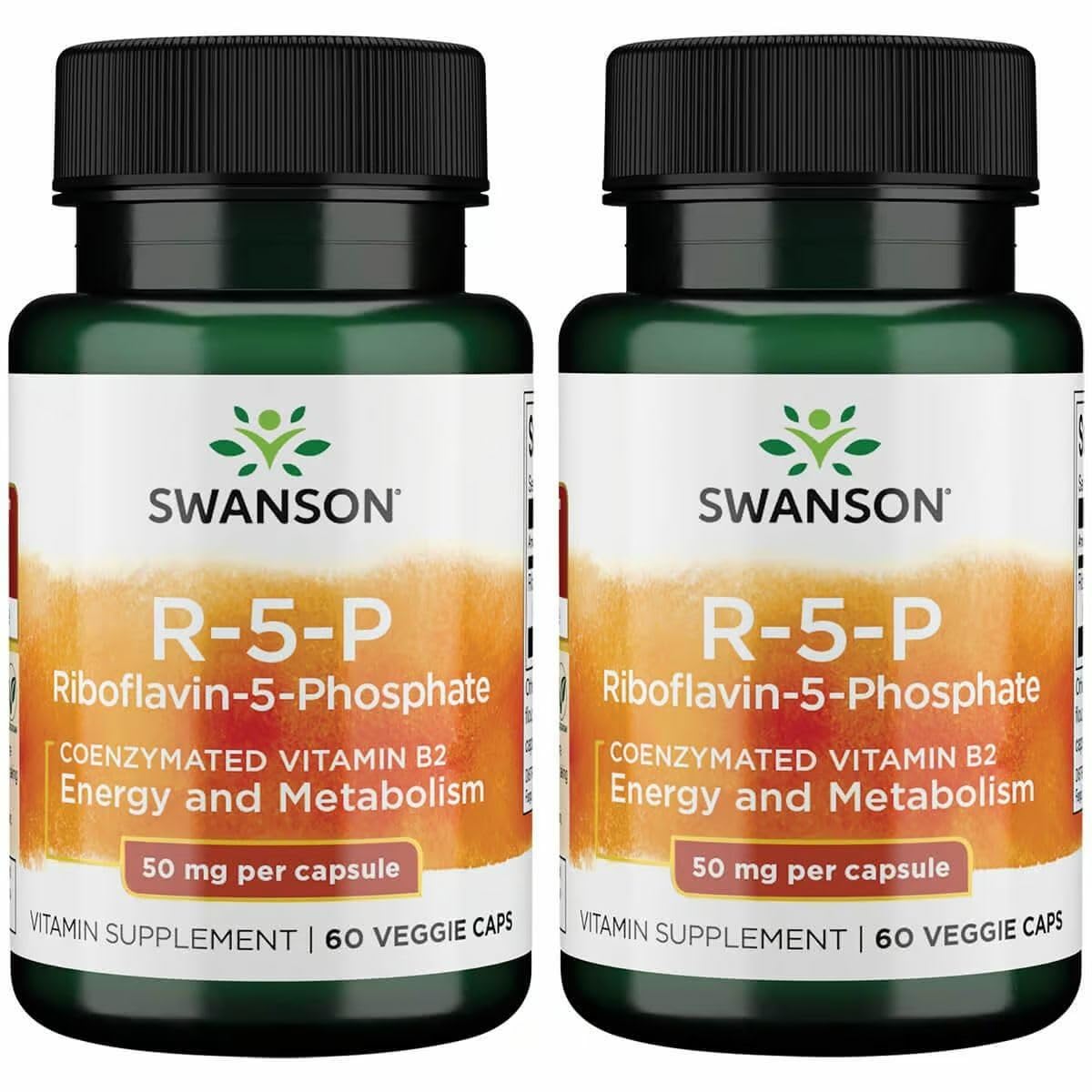Swanson R-5-P (Riboflavin-5-Phosphate) - Vitamin B2 for Energy, Metabolism & Vision (60 Caps) 2-Pack