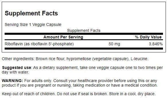 Swanson R-5-P (Riboflavin-5-Phosphate) - Vitamin B2 Supplement for Energy, Metabolism & Vision | 60 Capsules