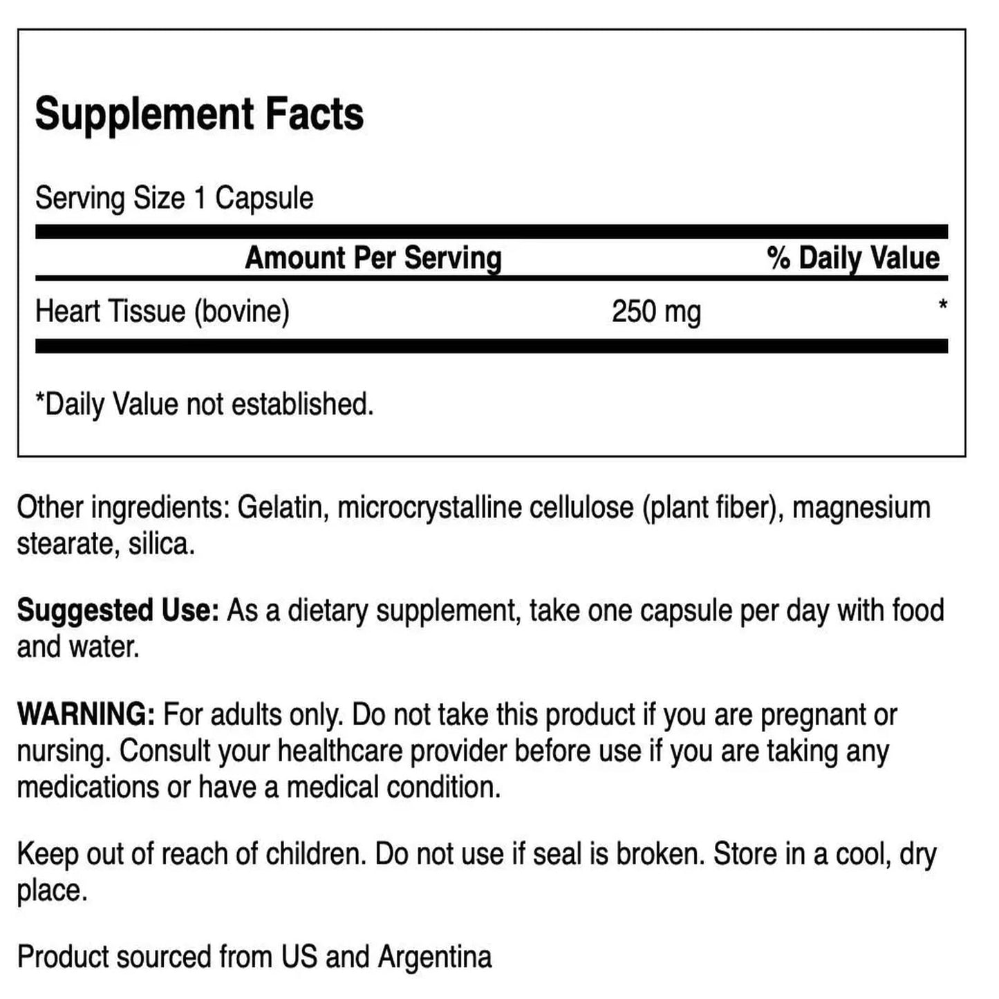 Swanson Raw Heart Glandular 250 Milligrams 60 Capsules
