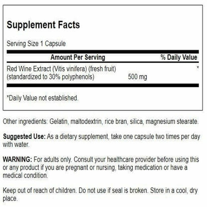 Swanson Red Wine Extract 500 mg - 90 Capsules | Antioxidant Polyphenols for Heart Health