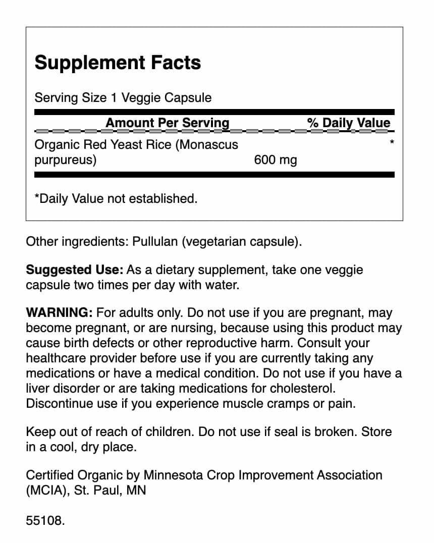 Swanson Made with Organic Traditional Red Yeast Rice 600 mg – 60 Veg Capsules