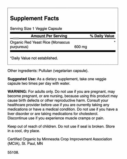 Swanson Red Yeast Rice 600 mg Organic 2 Pack (60 Veg Capsules)