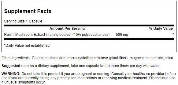 Swanson Reishi Mushroom Extract 500 mg - 90 Capsules | Immune Support