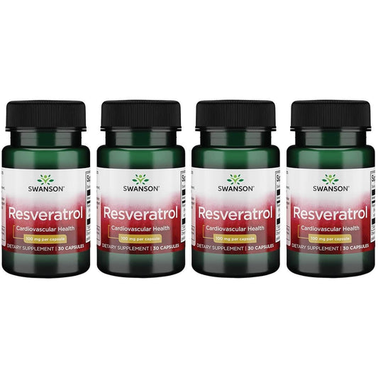 Swanson Resveratrol 100 - 100 mg per Capsule, 30 Capsules (4 Pack) BritishVita | Premium UK Vitamins & Wellness Supplements