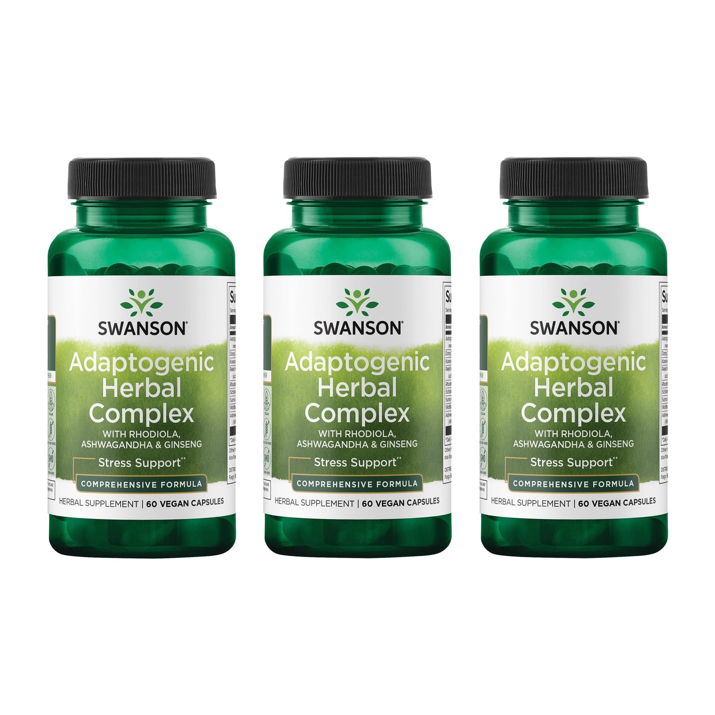 Swanson Rhodiola Ashwagandha Ginseng Complex – Mood, Energy & Immune Support | 60 Capsules (3 Pack)