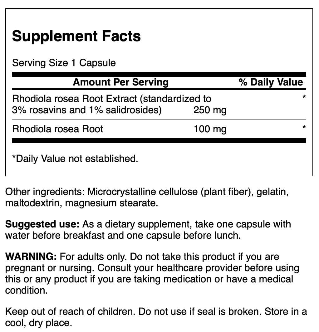 Swanson Rhodiola Rosea Extract 60 Caps - Standardized 1% Salidrosides, 3% Rosavins