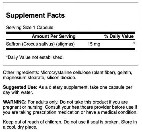 Swanson Full Spectrum Saffron – Whole Ground Stigmas, 60 Veggie Capsules (15 mg) – Mood Support