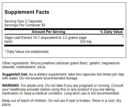 Swanson Sage Extract – Herbal Wellness Supplement (100 Caps, 160 mg)