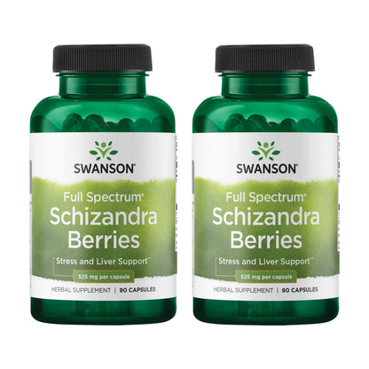 Swanson Full Spectrum Schizandra Berries - Stress & Liver Health Support (90 Capsules, 525 mg) - 2 Pack