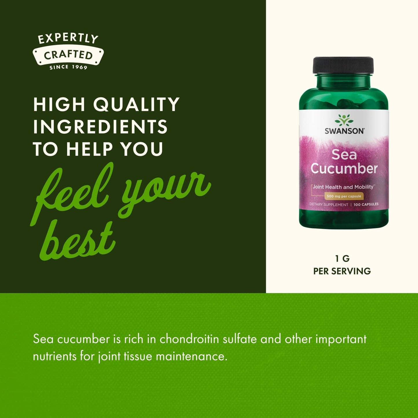 Swanson Sea Cucumber - Natural Joint Health & Mobility Support (100 Capsules, 500mg Each) - 2-Pack