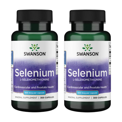 Swanson Selenium (L-Selenomethionine) - 2 Pack, 300 Capsules, 100mcg - Heart & Prostate Support