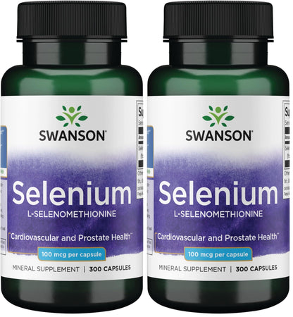 Swanson Selenium L-Selenomethionine – 300 Capsules (Pack of 2) for Heart & Prostate Health, Immune & Thyroid Support