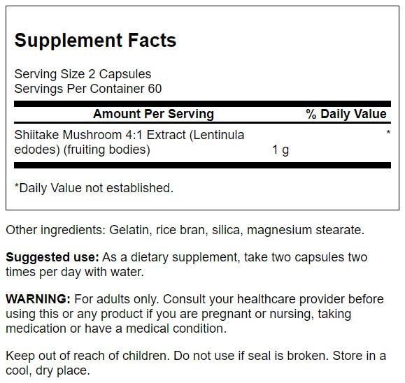 Swanson Shiitake Mushroom Extract (4:1) 500 mg - 120 Capsules
