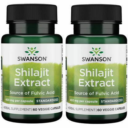 Swanson Shilajit Extract - Herbal Supplement for Cell Growth Support - 400 mg, 60 Veg Capsules, 2-Pack