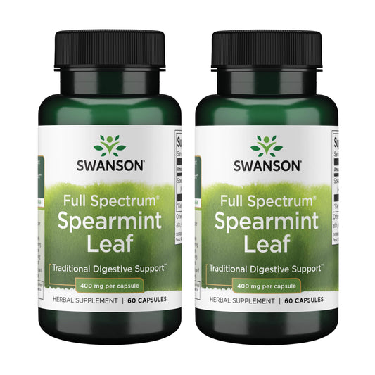 Swanson Spearmint Leaf (Mentha Spicata) - Full Spectrum Digestive Support | 60 Capsules x 400mg | 2 Pack BritishVita | Premium UK Vitamins & Wellness Supplements