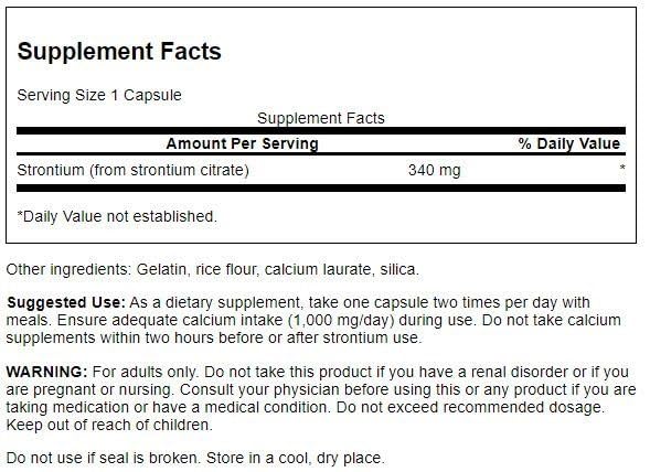 Swanson Strontium Citrate 340 mg - 60 Capsules | Bone Health & Teeth Support